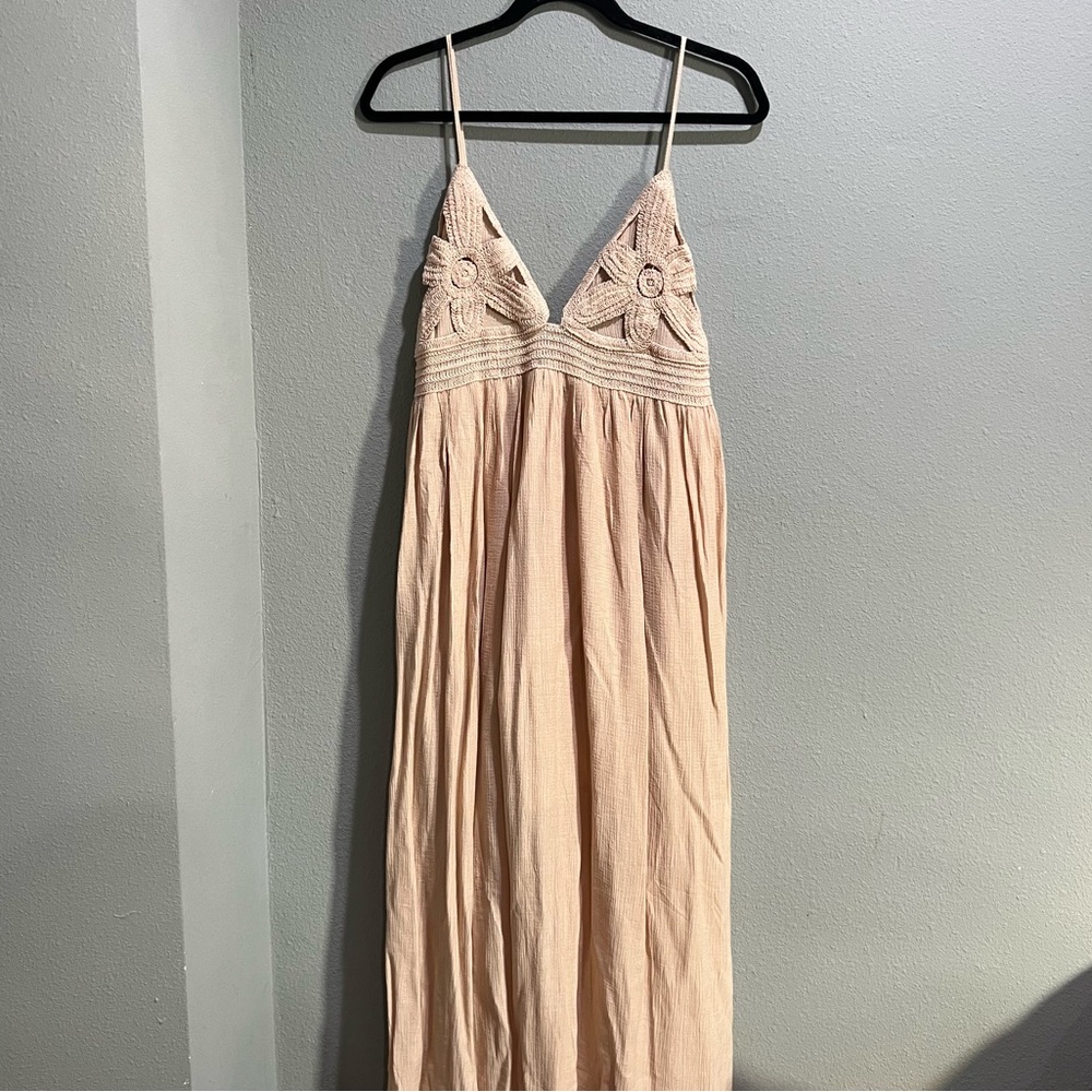 Light Tan Maxi Dress with Crochet Detail